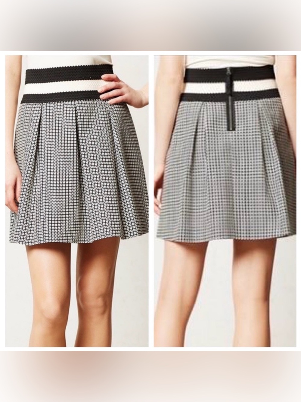 Anthropologie Maeve Ballad Swing Skirt Small Black Ivory Pleated High Waist Mod